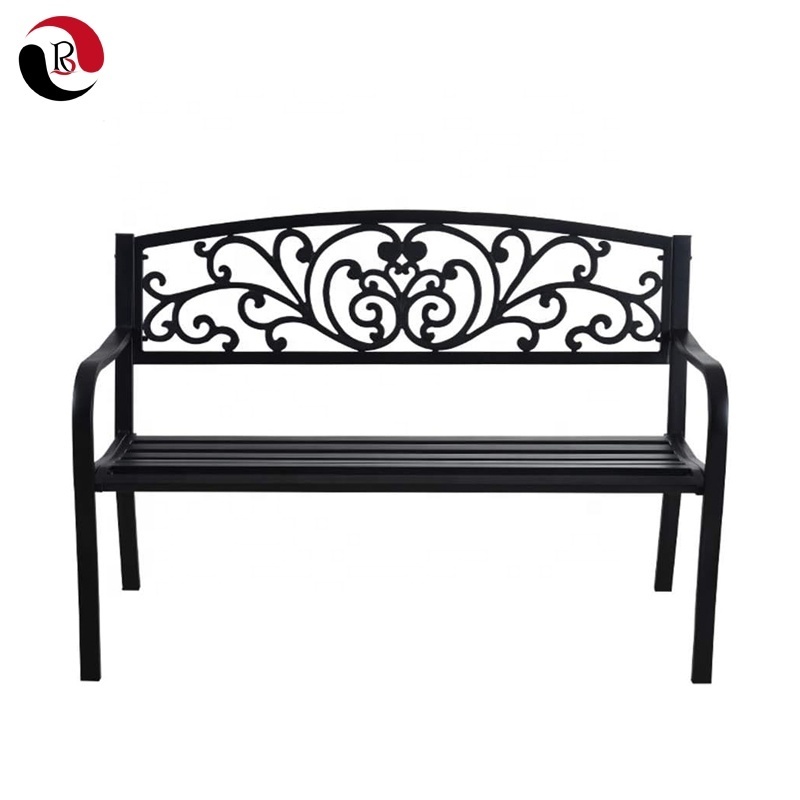 Popular Outdoor Furniture Stable Easy Assembly Laser Cut Backrest Metal Garden Bench with 2 Seats