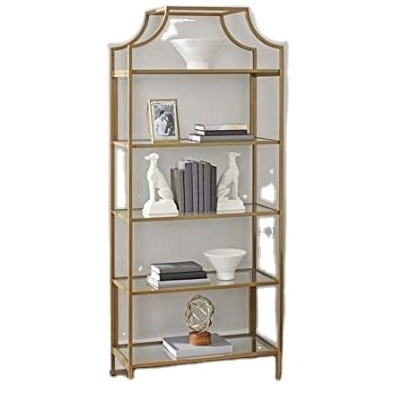 Metal Industrial Book Shelves and Bookcase Free Standing Storage Display Shelves Home Furniture Top Sales 5-shelf Gold Black