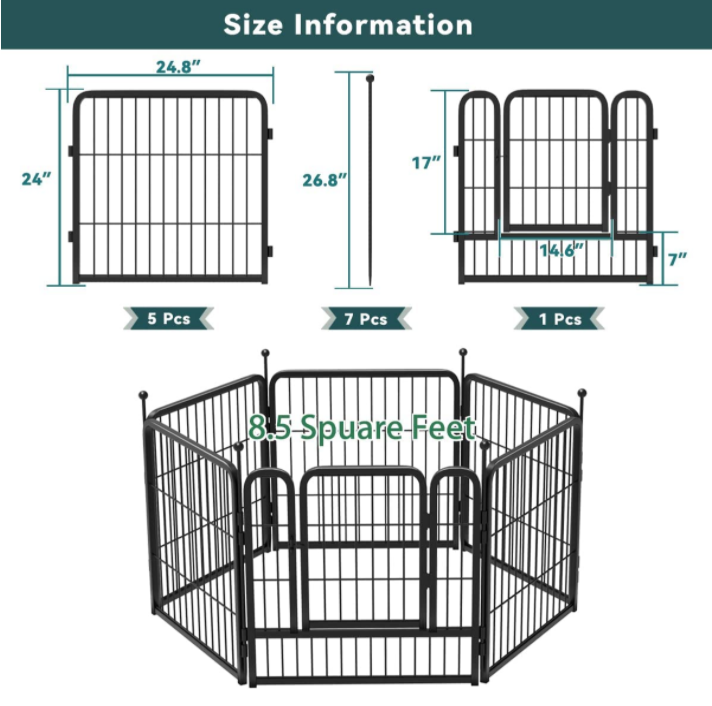 12.5ft (L)X24in (H) Decorative Garden Black Metal Fence with 1 Gate Outdoor Animal Barrier Dog Pet Fencing for Yard Patio