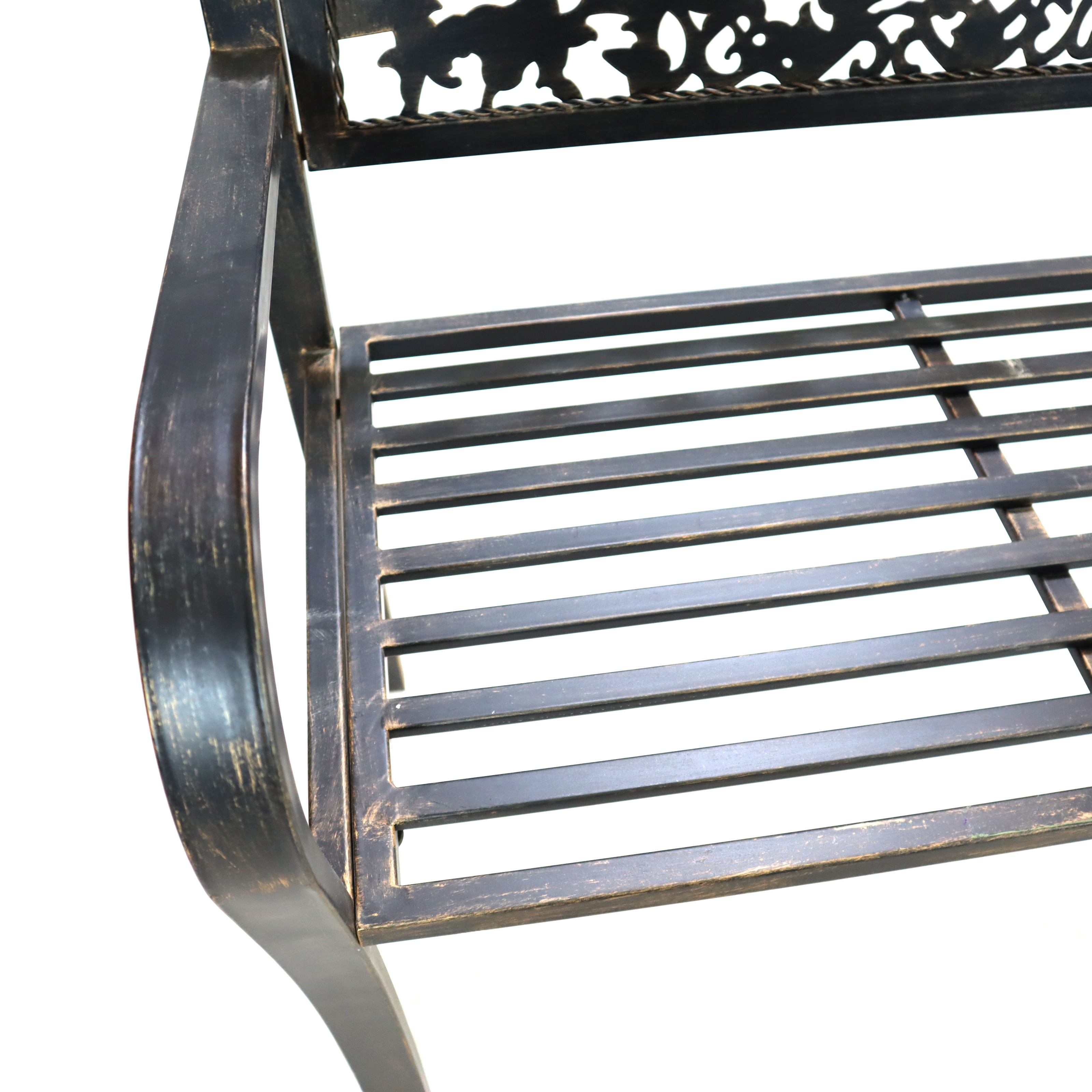 Modern Laser Cut Powder Coating Metal Garden Bench Black Brush Bronze Outdoor Patio Park Yard Furniture for Hall Factory Outlet