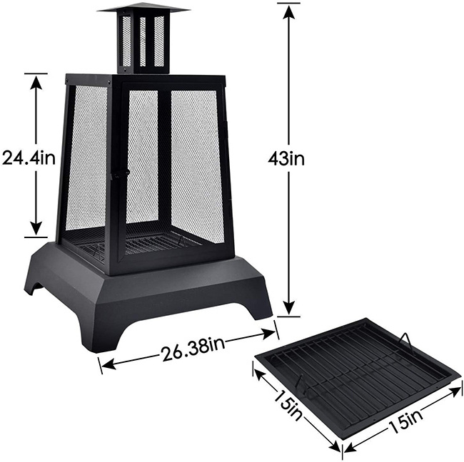 Outdoor Heater Square Outdoor Bricks Small Gas Fire Pit Bowl,Corten Steel BBQ Brazier Fire Pit with Fireplace Accessories