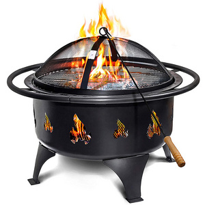 Factory Portable Folding Fire Pattern Round Black Steel 22 Inch Fireplace Accessories Fire Pit