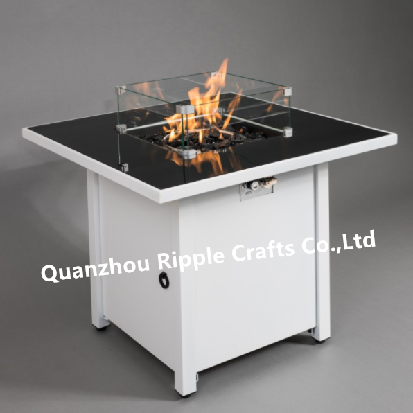 Smooth Pure Iron Black Glass Tabletop 40000 BTU Outdoor Propane Stove Gas Fire Pit table with volcanic stone and rain cover