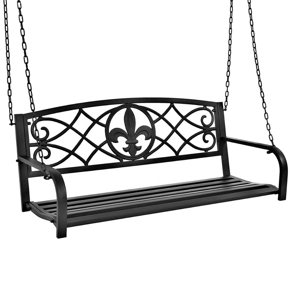 Laser Cut Unique Black Garden Bench Outdoor Bench Patio Swing Bench Decorative with Chain