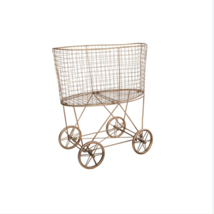 Black Metal Wire Mesh Stackable Utility Storage Laundry Basket Gold iron washing basket with wheels