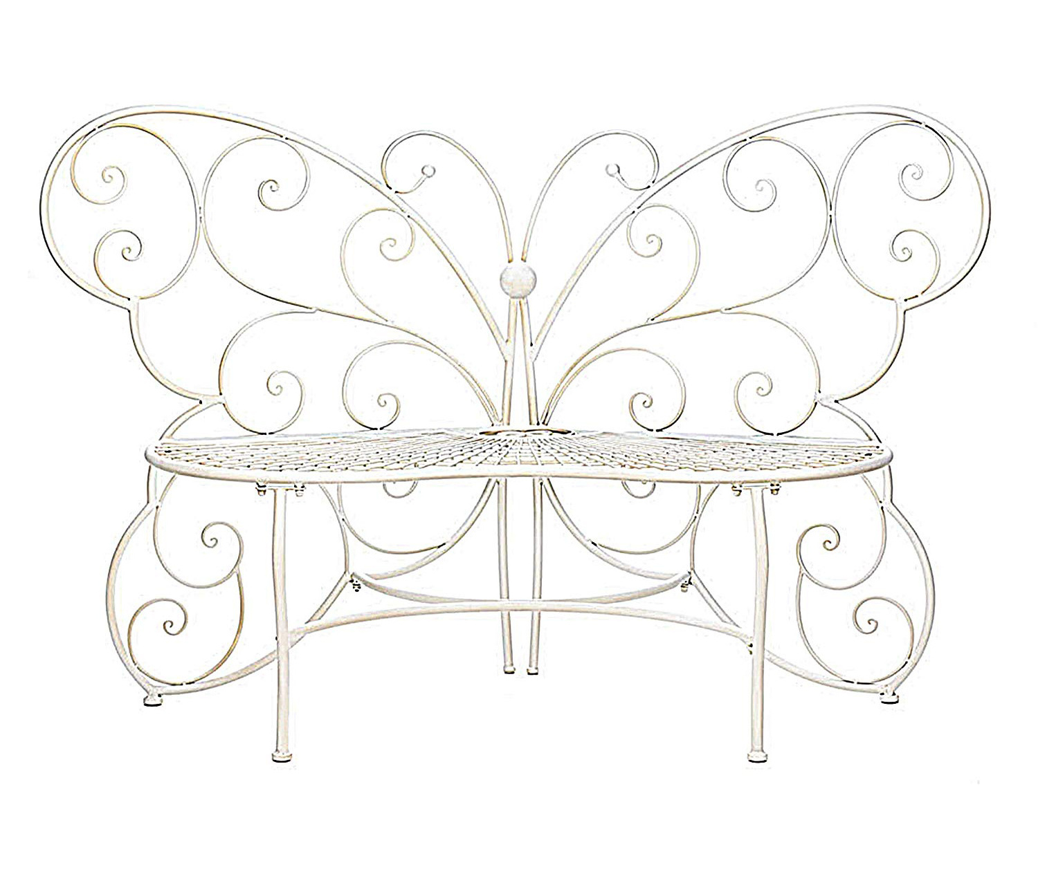 High Quality White Outdoor Patio Decorative Butterfly Shape Metal Garden Bench