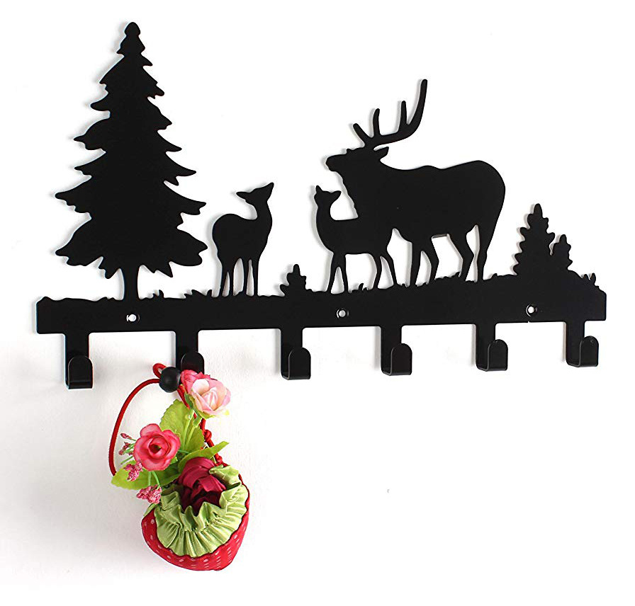 2020 Wall Mounted Creative Moose  Pattern  Black Metal Handcraft Coat Hooks