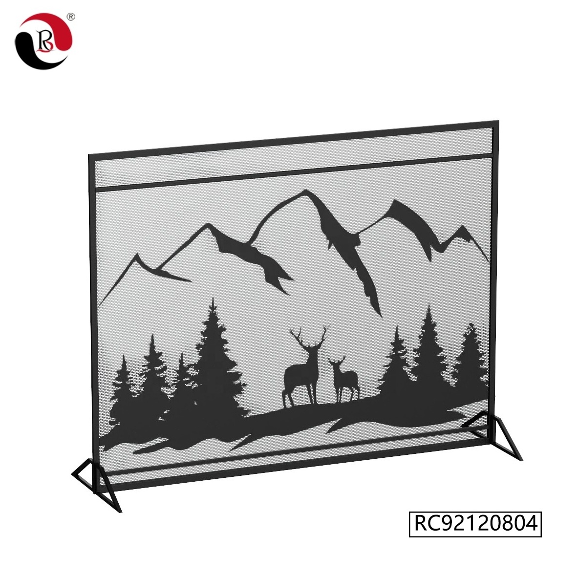 2023 New Pattern Fire Place Panels Large Flat Guard Fire Screens Metal Mesh Fireplace Screen with Laser Cut Deer and Trees