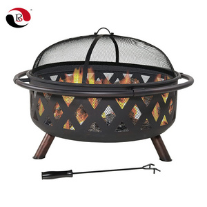 Factory 36 Inch Large Bonfire Wood Burning Patio & Backyard Outdoor Fire Pit with Spark Screen Fire Pit