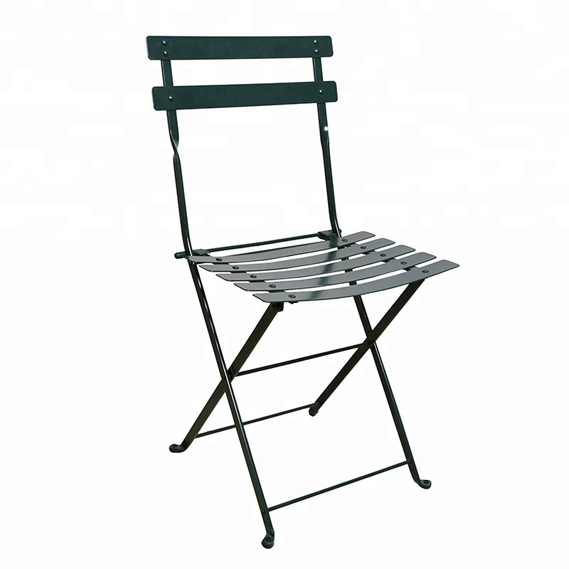 Black French Cafe Bistro Metal Folding Side Chair with Iron Slats