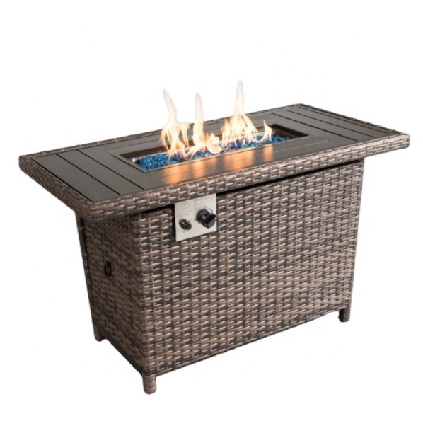 43 inch Desktop Rattan-Look 50000 BTU natural Adjustable Flame Outdoor Patio Garden Gas Fire Pit table gas grill portable