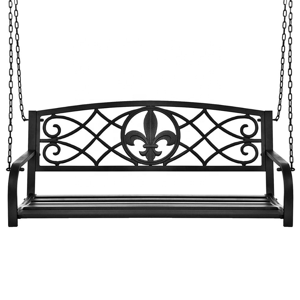 Laser Cut Unique Black Garden Bench Outdoor Bench Patio Swing Bench Decorative with Chain