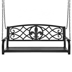 Laser Cut Unique Black Garden Bench Outdoor Bench Patio Swing Bench Decorative with Chain