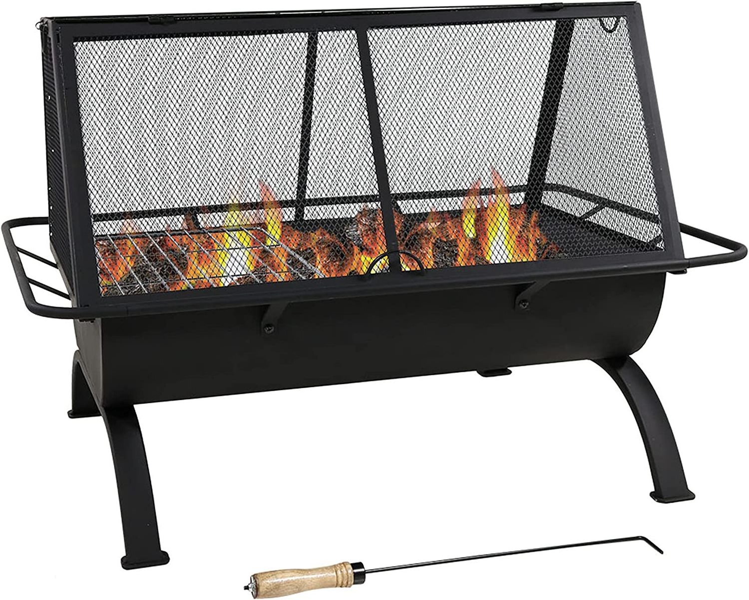 Outdoor Rectangular Fire Pit with Grill - 36-Inch Large Wood-Burning Patio & Backyard Fire Pit for Outside with Cooking BBQ