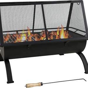 Outdoor Rectangular Fire Pit with Grill - 36-Inch Large Wood-Burning Patio & Backyard Fire Pit for Outside with Cooking BBQ