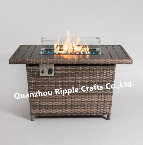 43 inch Desktop Rattan-Look 50000 BTU natural Adjustable Flame Outdoor Patio Garden Gas Fire Pit table gas grill portable