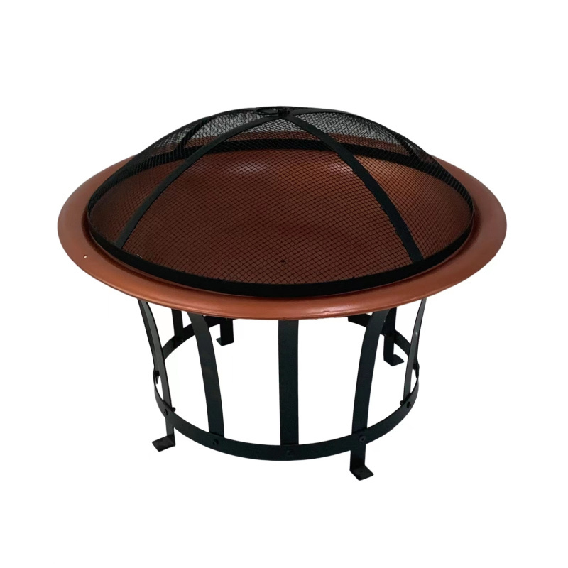 Round Wood Burning Fire Pit Bowl for Outside with Spark Screen Metal Fire Pit Bowl Indoor Fire Pit