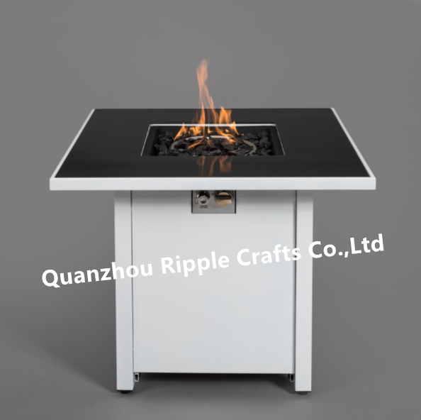 Smooth Pure Iron Black Glass Tabletop 40000 BTU Outdoor Propane Stove Gas Fire Pit table with volcanic stone and rain cover