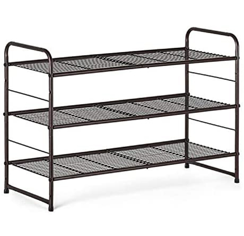 Simple Trending 3-Tier Iron Shoe Rack, Industrial Expandable & Adjustable Shoe Organizer Storage Shelf