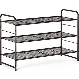 Simple Trending 3-Tier Iron Shoe Rack, Industrial Expandable & Adjustable Shoe Organizer Storage Shelf