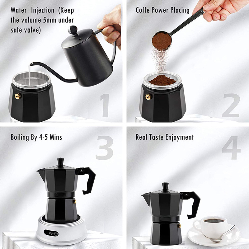 Home Office Use Aluminum, Classic Espresso Electric Coffee Maker Stove Moka Pot Bialetti Induction 6 Cups Stainless Steel/