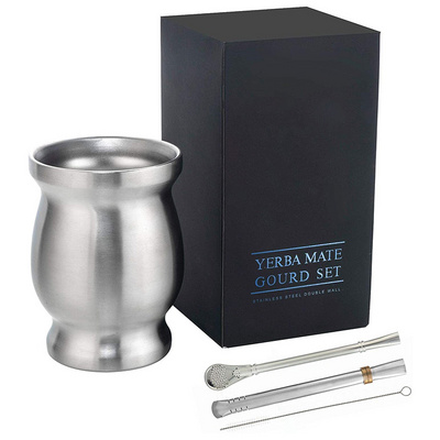 Stocked 230ML Portable Stainless Steel Double wall Yerba Tea Mate Cup with Bombilla straw