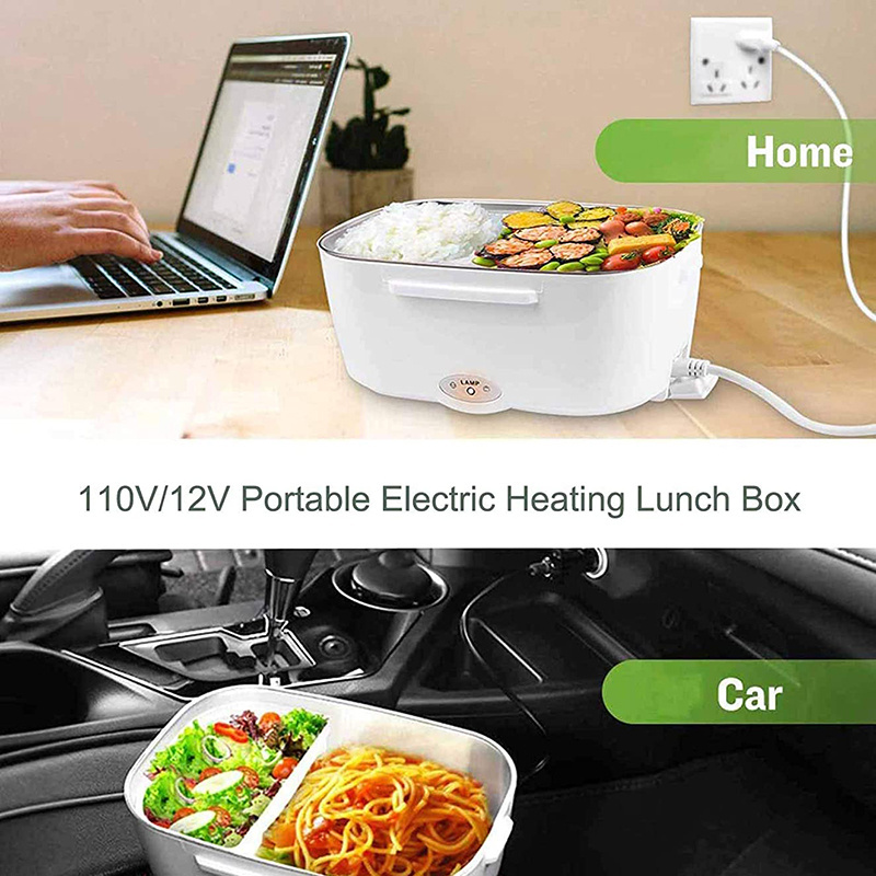 AC110v 240v Portable Tiffin, Electric Car Bento Lunch Box Stainless Steel Heating Food Warmer For Office School/