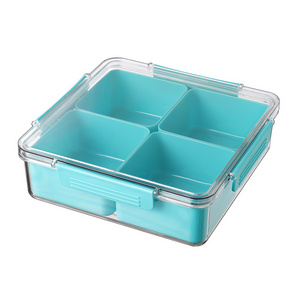 Square 4 divide fruit storage  Recycled PET Food Storage with  lock lid Refrigerator food Container