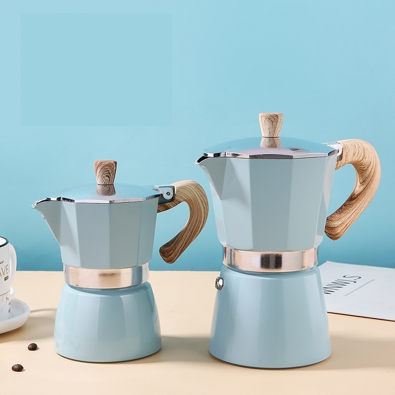 Moka Pot White And Wood  New Style 1/ 3/ 6/ 9/ 12 Cups Aluminum Electric Espresso Filter Italian Moka Pot Household Coffee Maker