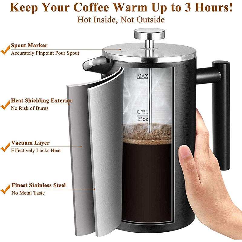 Coffee French Press Double Walled Insulated Coffee Pot Stainless Steel French Press Coffee Maker