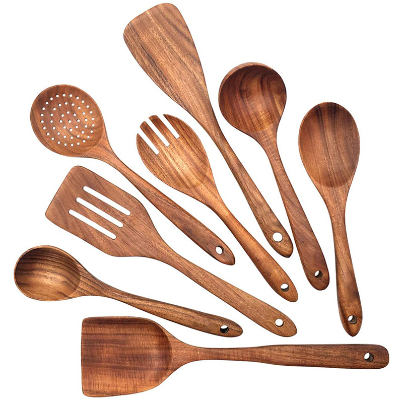 Reusable Household utensil de cozinh chin Teak Wooden Kitchen juego de utensilios de cocina Utensils Set