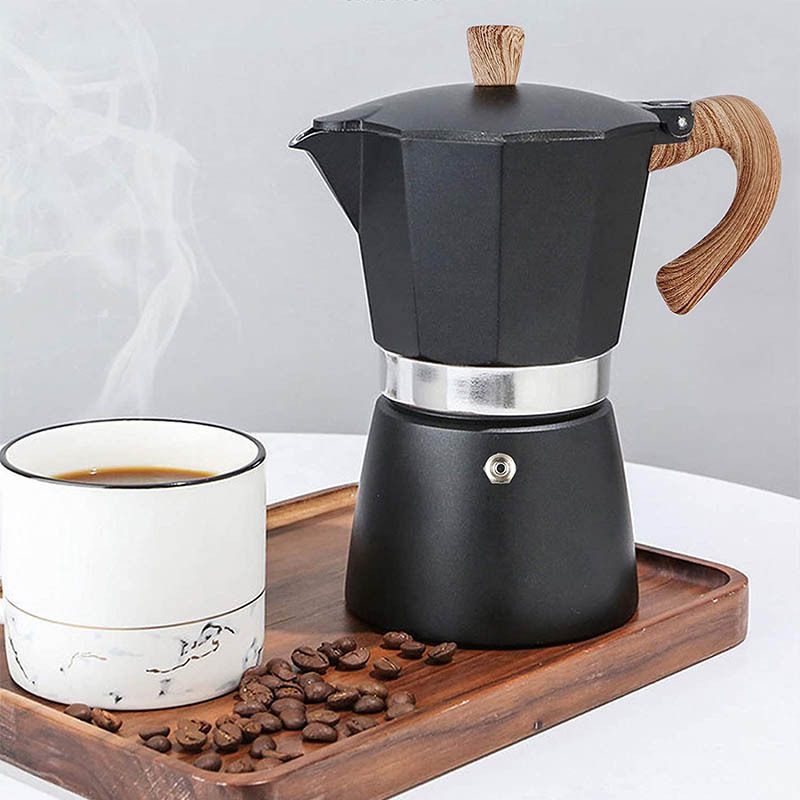 Moka Pot White And Wood  New Style 1/ 3/ 6/ 9/ 12 Cups Aluminum Electric Espresso Filter Italian Moka Pot Household Coffee Maker