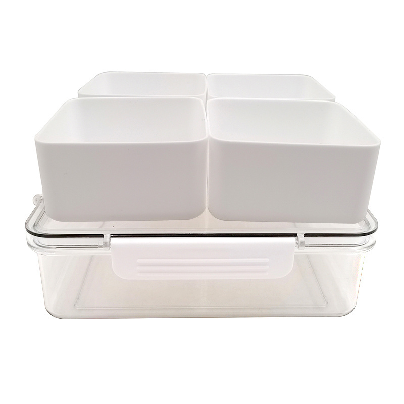 Square 4 divide fruit storage  Recycled PET Food Storage with  lock lid Refrigerator food Container