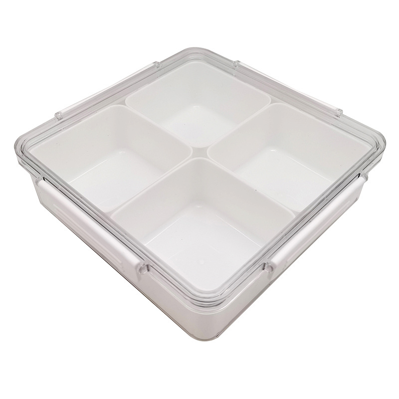 Square 4 divide fruit storage  Recycled PET Food Storage with  lock lid Refrigerator food Container