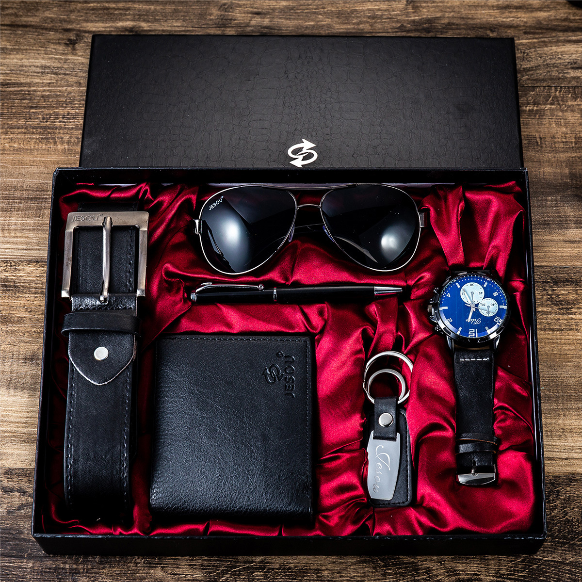 2024 Wholesale Man Belt Sunglasses Wallet Cylindrical Pen Watch Key Chain Exquisite Business Gift Set