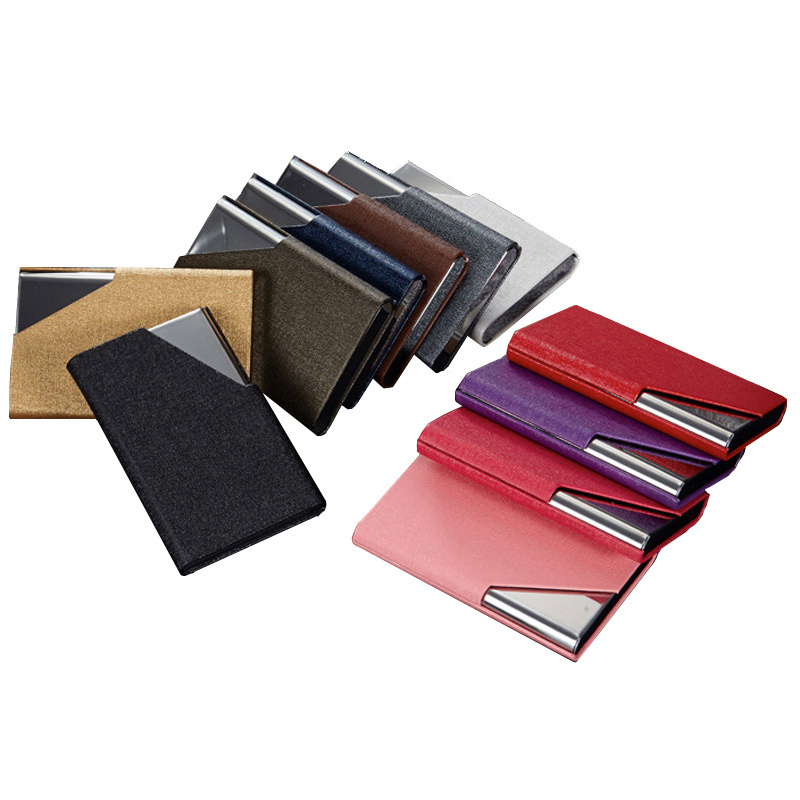 Factory Designer Hot Selling Stainless Steel Mens Metal Business PU Leather Slim Card Holder