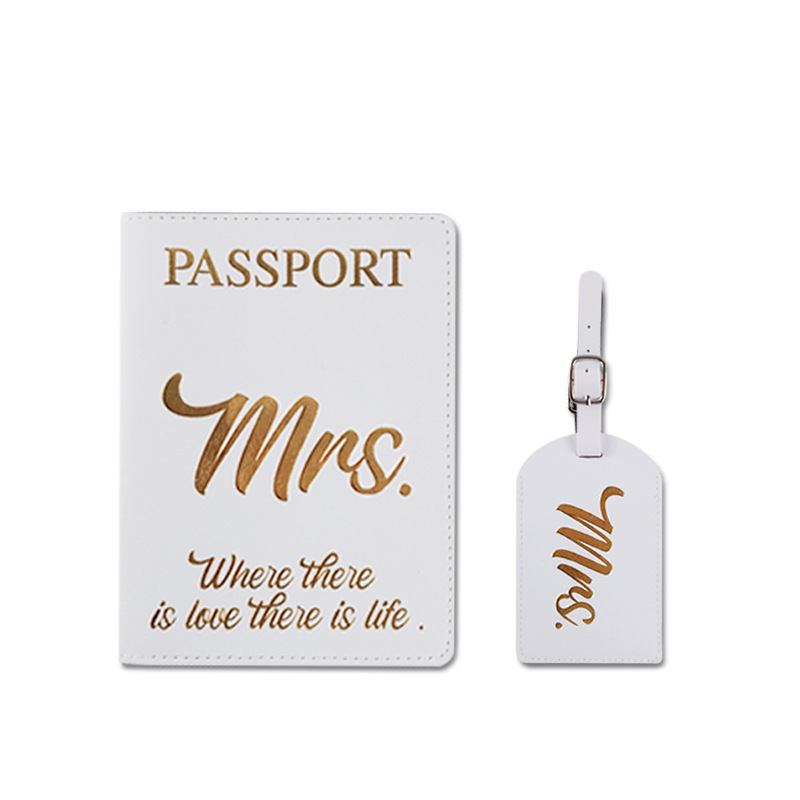 Wholesale Custom Mr and Mrs Wedding Luggage Tag PU Leather Passport Holders and Luggage Tag Set