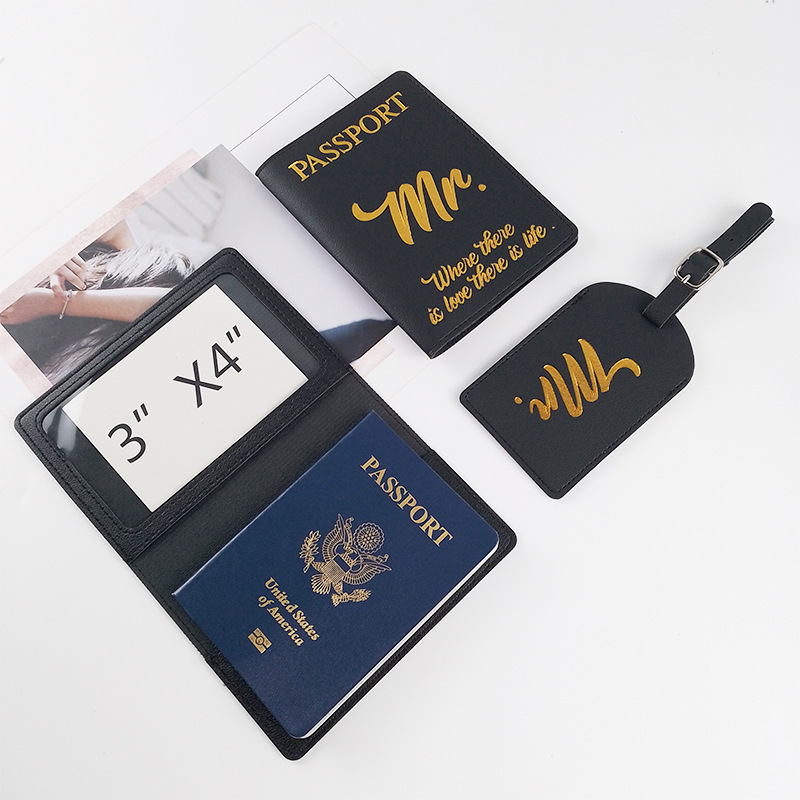 Wholesale Custom Mr and Mrs Wedding Luggage Tag PU Leather Passport Holders and Luggage Tag Set