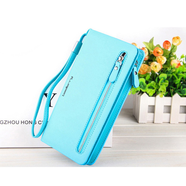 Hot sale womens designer pu leather baellery branded long purse clutch wallets for ladies 2024