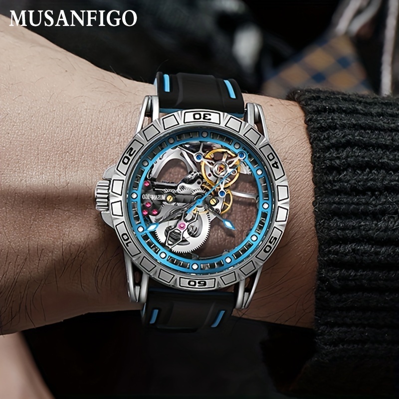 MUSANFIGO Men's Hollow out Fully Automatic Mechanical Watch Original Genuine Men's Famous Watch Night Glow Fashion Gift Watch