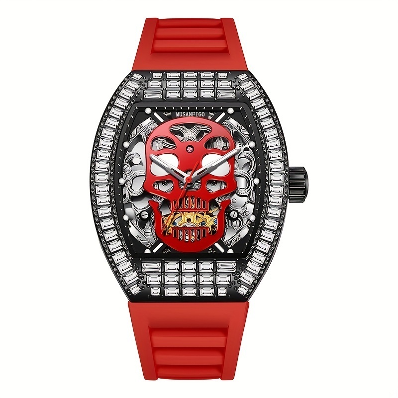 MUSANFIGO Men's Wine Barrel Fully Automatic Mechanical Watch Paired with Skull Style Fashion Trend Personalized Waterproof Watch