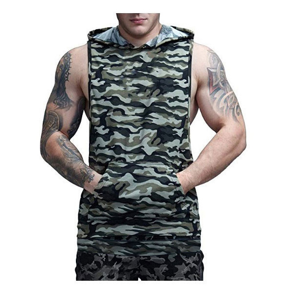 High Quality Oem Odm Zipper Zip Fitness Tank Top Gym Vest Men Pockets Hooded Men'S Hunter Vest Brown Camouflage