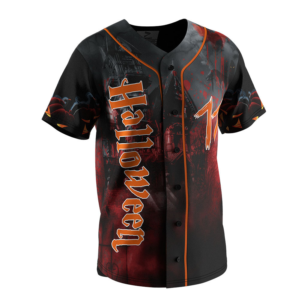 Oem V Neck Street Culture Halloween Pumpkin  down short sleeve shirt jerseys india 100% cotton full button baseball jersey