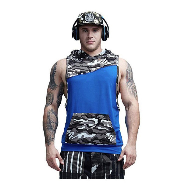 High Quality Oem Odm Zipper Zip Fitness Tank Top Gym Vest Men Pockets Hooded Men'S Hunter Vest Brown Camouflage