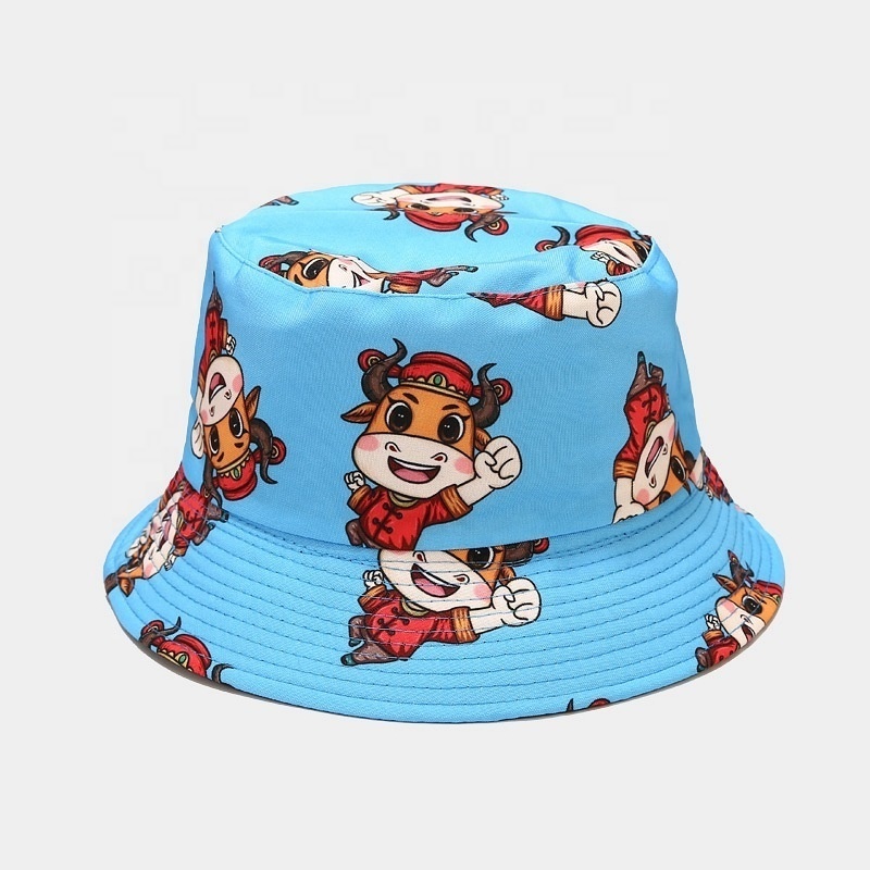 Custom fabric double side baby handmade surf fishing polyester red white blue anime bucket hats