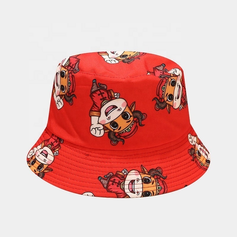 Custom fabric double side baby handmade surf fishing polyester red white blue anime bucket hats