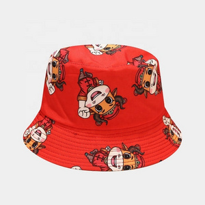 Custom fabric double side baby handmade surf fishing polyester red white blue anime bucket hats