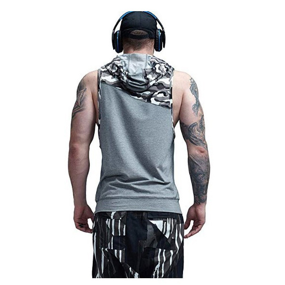 Wholesale Oem Fashion Polyester Tops Gym Vest Men Multi Pocket With Hood Camouflage Vest