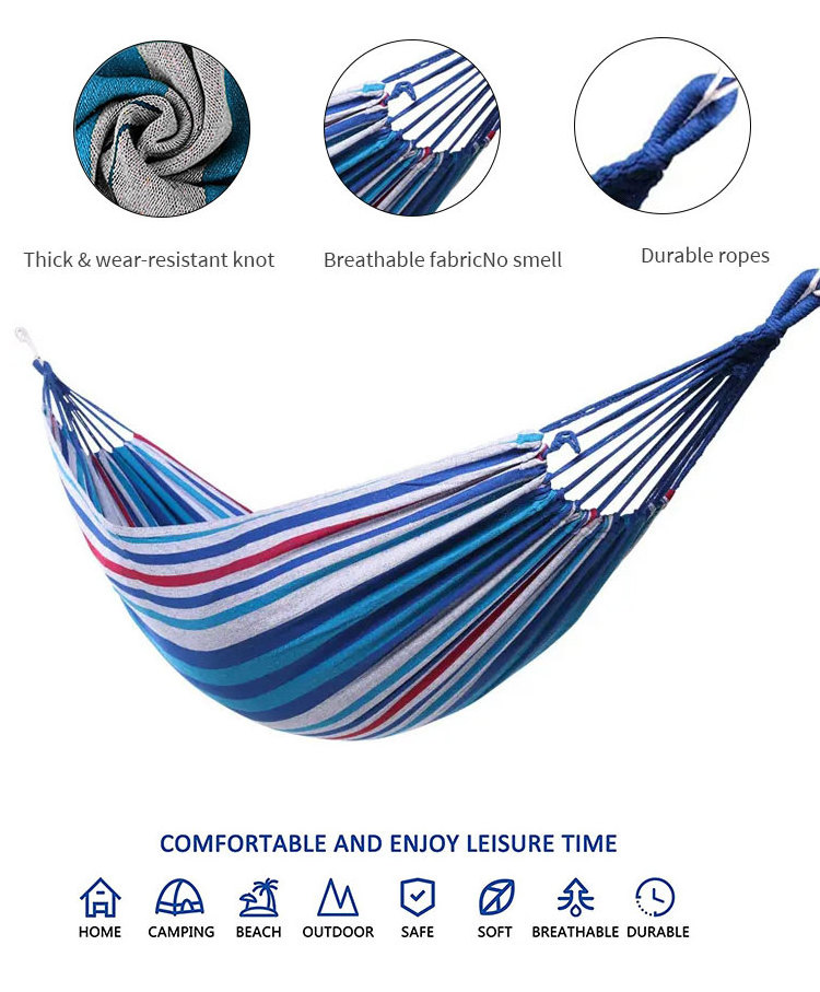 Custom Cheap Portable Outdoor Hammock Garden Sports Home Travel Camping Swing Canvas Stripe  Bed Hammock