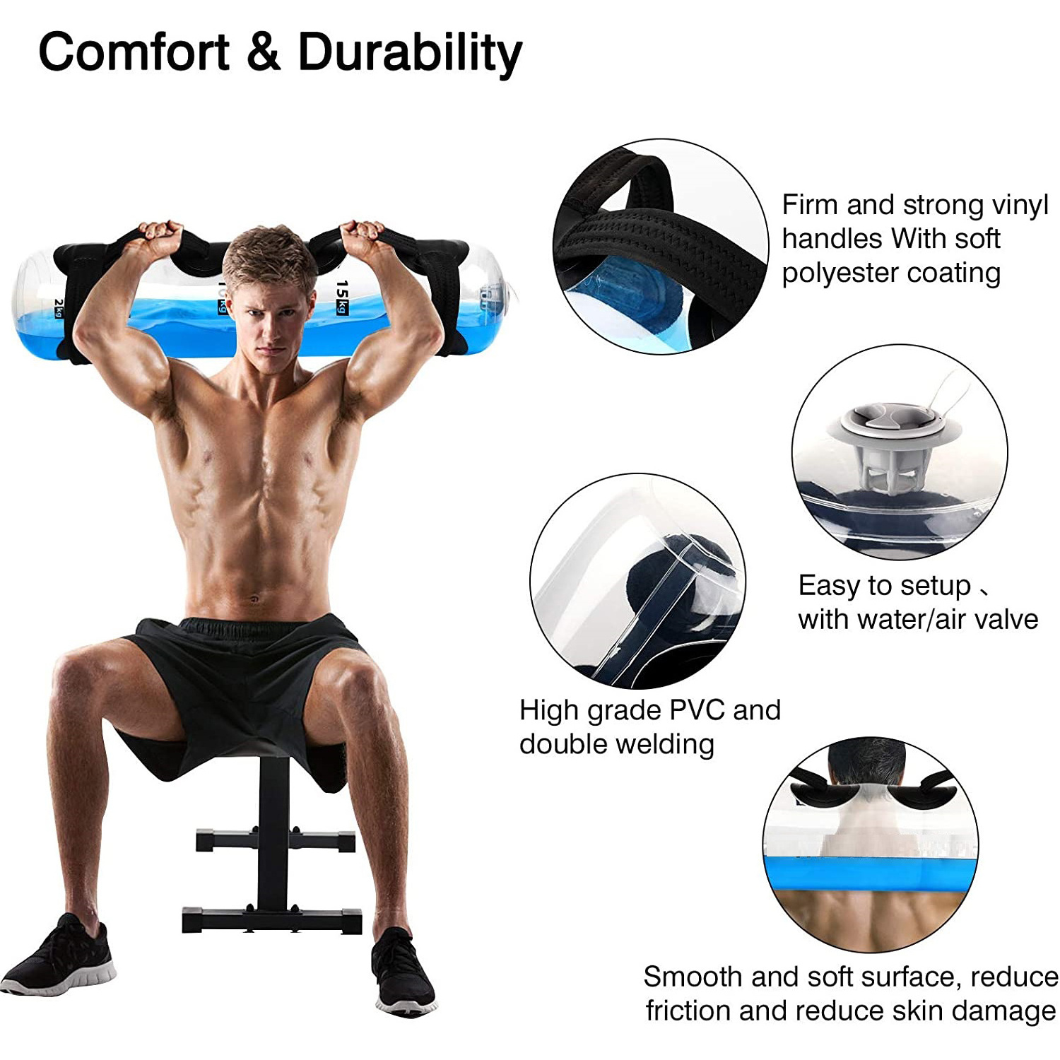 PVC Fitness Strength Training Weight Lifting Bag Adjustable Power Dumbbell Aqua Bag With Inflation Pump